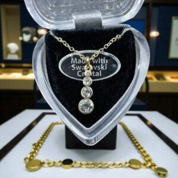 Swarovski Crystal Gold Tone 4 Stone Necklace - Picture 1 of 3